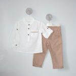 Compleu Cămașă Și Pantalon Alb-Bej