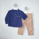 Compleu Cămașă Și Pantalon Bleumarin-Bej