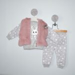 Set 3 Piese Vătuit Bunny Și Vestuță Plămâniu-Gri