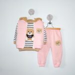 Set 3 Piese Vătuit Ursuleț Cu Vestă Roz